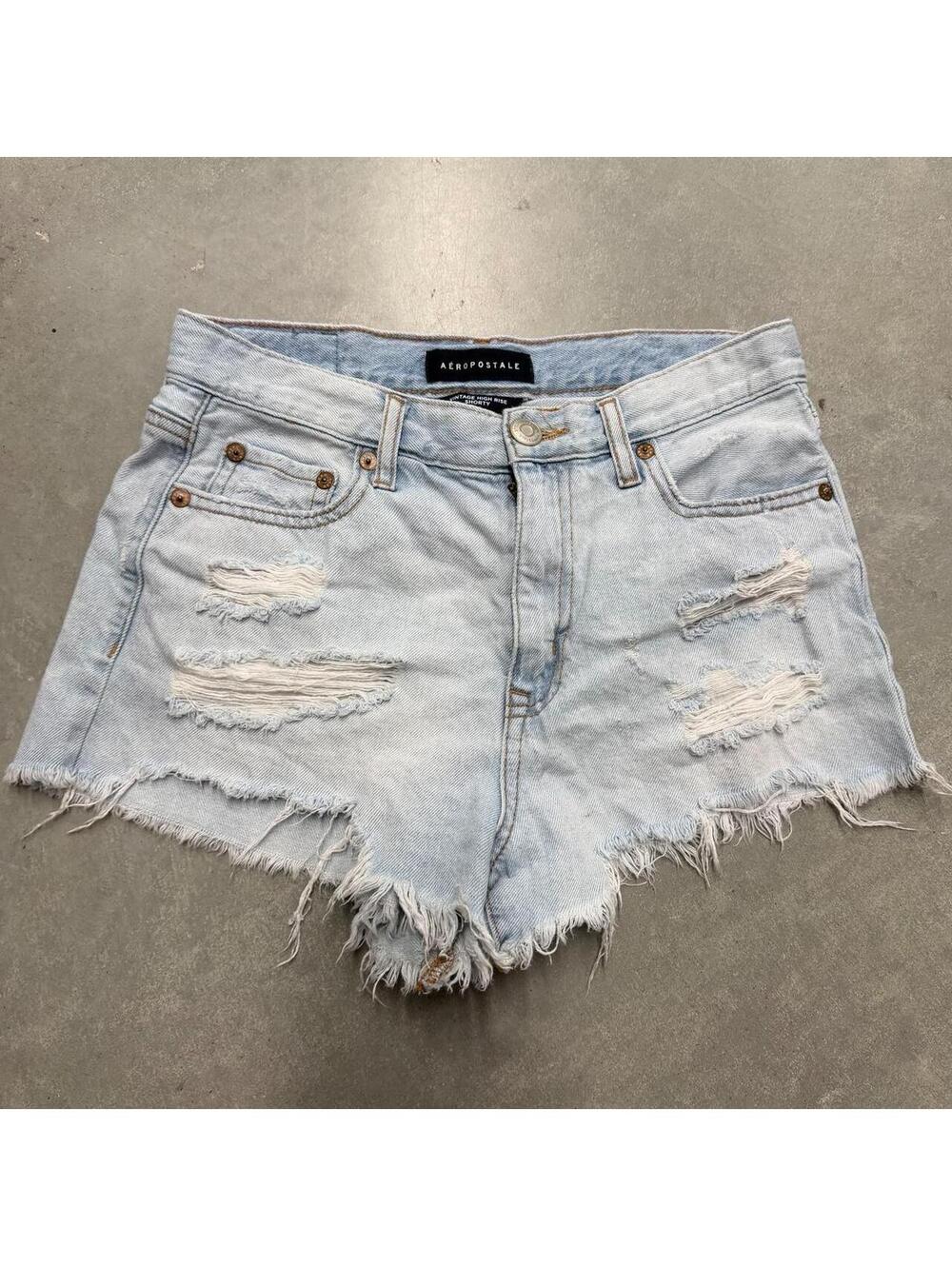 Aéropostale Vintage High Rise Shorty Distressed Denim Shorts Size 2 Light Wash